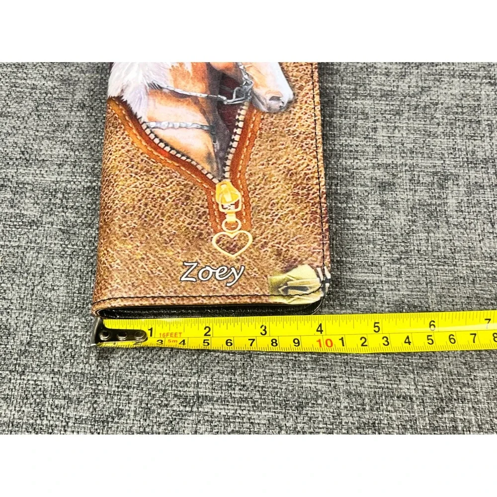 Zoey Horse Graphic Zip Around Wristlet Wallet Palomino Equestrian Brown Gold
